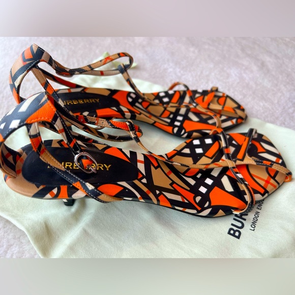 Burberry Black / Orange Lucy Kitten Heel Strappy Sandals - Picture 2 of 11